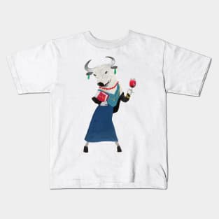 Lady Bull with a glass of wine and Lolita book Kids T-Shirt